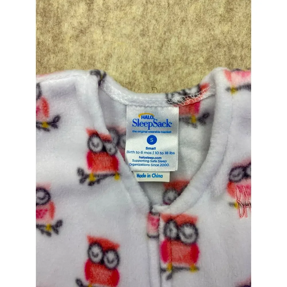 Halo Fleece Sleep Sack White with Owl Print Size Small Birth-6 Months